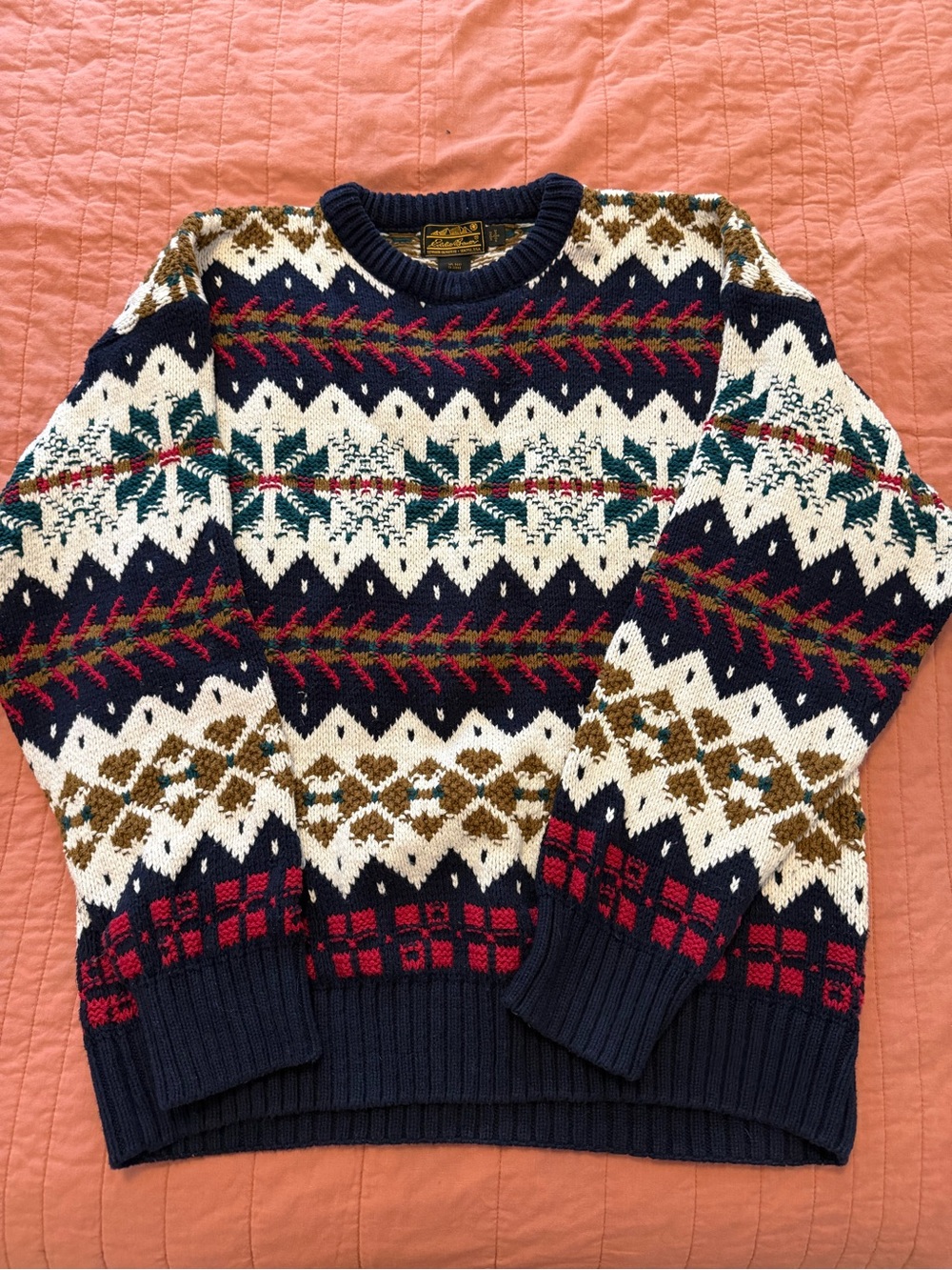 Navy Fair Isle Men’s Knit Sweater - Classic Winter Pattern